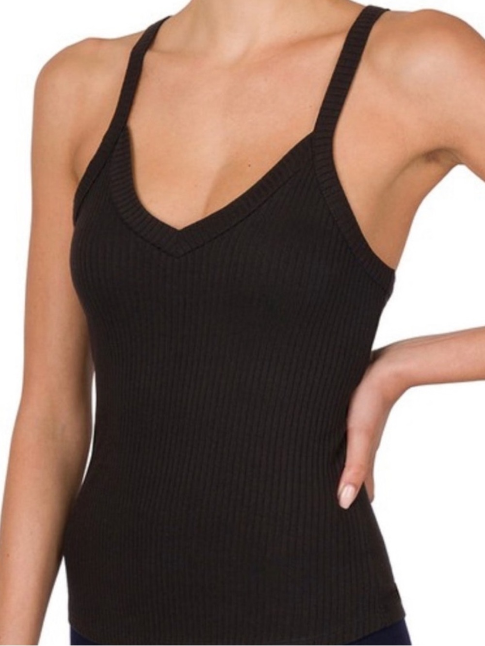 Zenana Outfitters Black Ribbed V-Neck Tank Top Size Medium